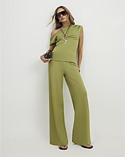 Green Ponte Wide Leg Trousers