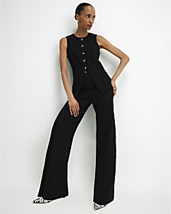 Black Stretch Wide Leg Trousers