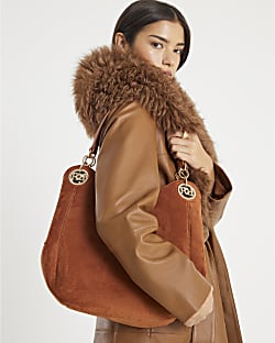 Brown Branded Eyelet Slouch Shoulder Bag