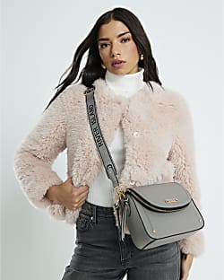 Grey Zip Detail Crossbody Bag