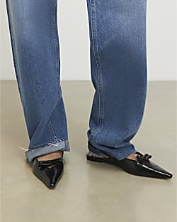 Black Double Bow Slingback Flat Shoes