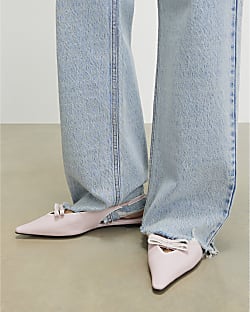 Pink Double Bow Sling Back Flat Shoes