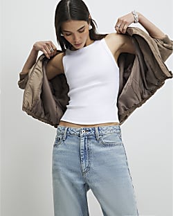 White Sleeveless Ribbed Tank Top