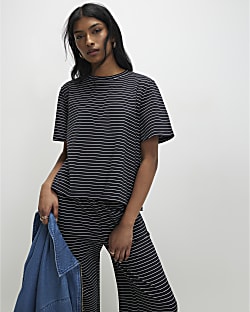 Navy Short Sleeve Striped Top