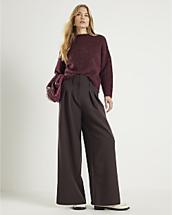 Brown Ultra High Waist Wide Leg Trousers