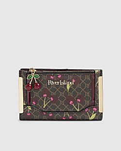 Brown Cherry Monogram Print Mini Purse
