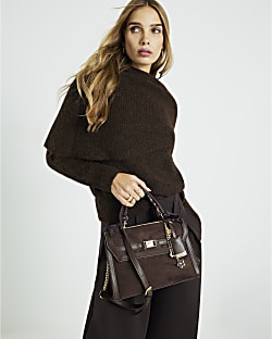 Brown Faux Suede Charm Tote Bag