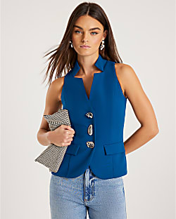 Blue Sleeveless Button Waistcoat