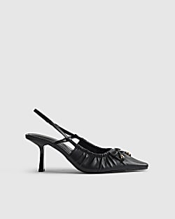 Black Ruched Bow Court Heels