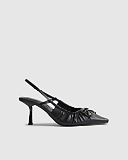 Black Wide Fit Ruched Bow Court Heels