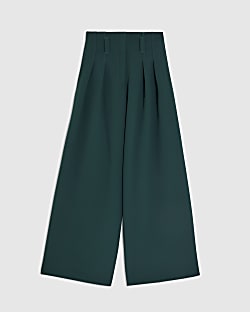 Petite Green High Waist Wide Leg Trousers