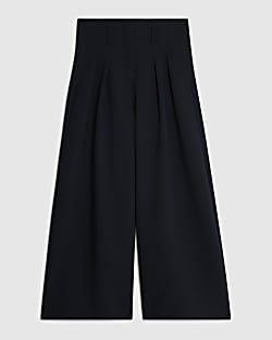 Petite Navy High Waist Wide Leg Trousers