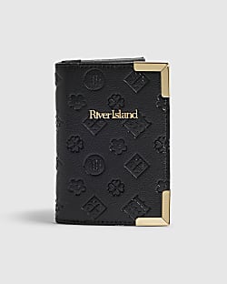 Black Embossed Monogram Print Passport Cover