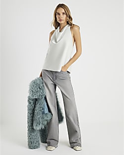 Silver Satin Halter Neck Top