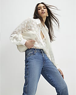 Cream Organza Polka Dot Blouse