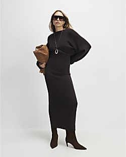 Brown 2 In 1 Jumper Maxi Dress