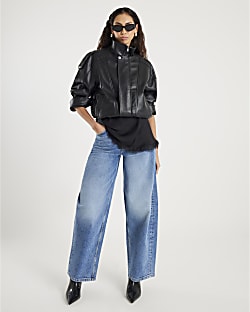 Blue Mid Rise Barrel Leg Jeans