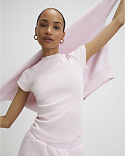 Pink Fitted Ribbed T-shirt