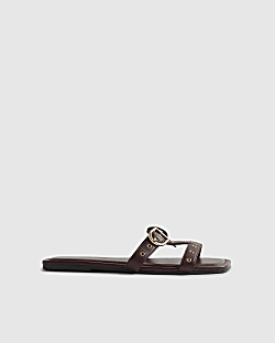 Red Leather T Bar Buckle Sandals