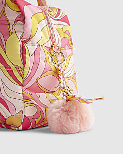 Pink Pom Pom Plaited Scarf Flower Bag Charm