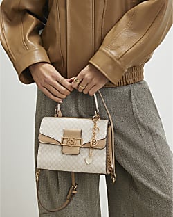 Beige Monogram Panelled Mini Tote Bag