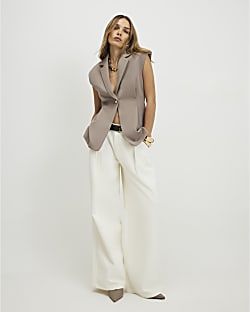 Beige Cinched Waist Blazer