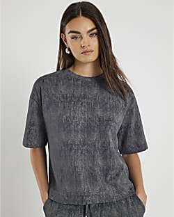 Grey Premium Crinkle Effect Boxy T-shirt