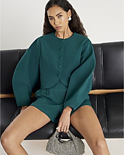 Green Cocoon Sleeve Cropped Jacket