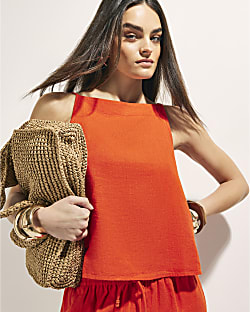 Red Linen Blend Tank Top