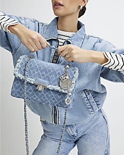 Blue Denim Front Flap Shoulder Bag