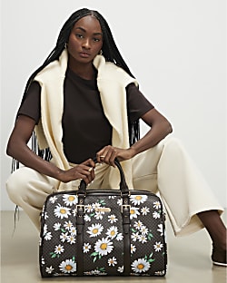 Brown Daisy Monogram Barrell Bag