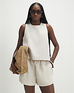 Cream Linen Blend Shorts