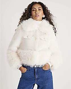 Cream Faux Fur Boucle Hybrid Trophy Jacket