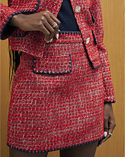Red Whipstitch Boucle Mini Skirt