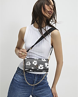 Black Daisy Print Cross Body Bag