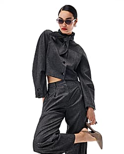 Grey Long Sleeve Tie Neck Jacket