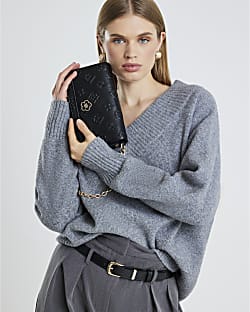 Black Embossed Monogram Cross Body Bag