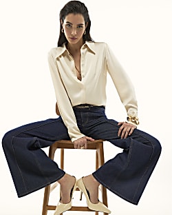 Cream Satin Long Sleeve Shirt