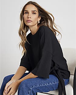 Black Short Sleeve Texture Tie T-shirt