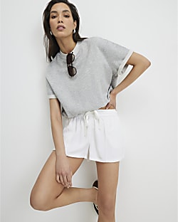 White Tencel Tie Waist Shorts