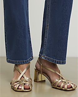 Gold Caged Block Heel Sandals