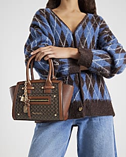 Brown Winged Panelled Zip Tote Bag
