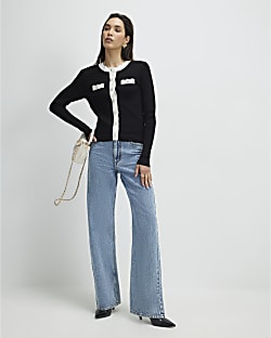 Black Fitted Tipped Neat Cardigan