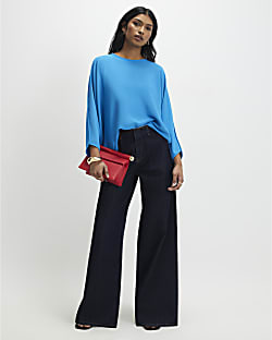 Blue Long Sleeve Batwing Top