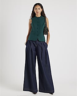 Green Sleeveless Frill Trim Waistcoat
