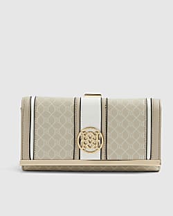 Cream Panelled Clip Top Purse