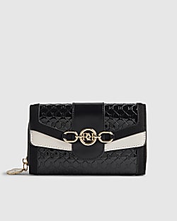 Black Embossed Monogram Flap Front Purse