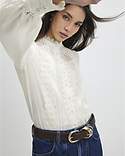 White Broderie Long Sleeve Shirt