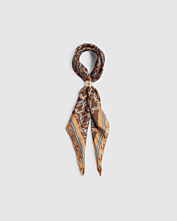 Brown Geometric Chain Print Neck Scarf