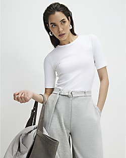 White Short Sleeve Cotton Fitted Top